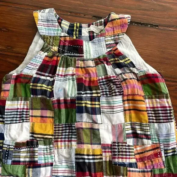 J. Crew CREWCUTS madras patchwork plaid sleeveless dress sz M - Picture 2 of 5
